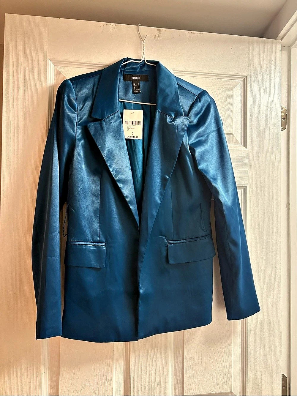 Forever 21 Satin Career Jacket Faux Leather Blazer Blue Small NWT